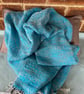 Hand woven kingfisher blue and grey scarf