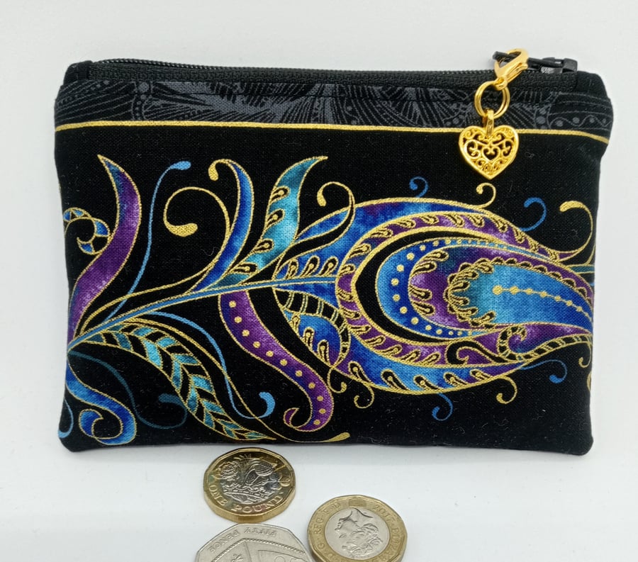 Peacock feather coin and card purse 52LF