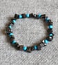 Hematite Chip and Turquoise Stone Bead Elastic Bracelet - Image 2