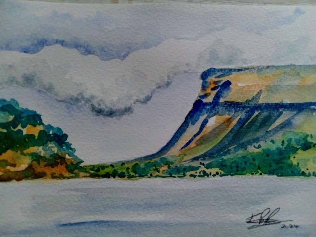 Rainy day Benbulben, Ireland, original watercolour painting, A5