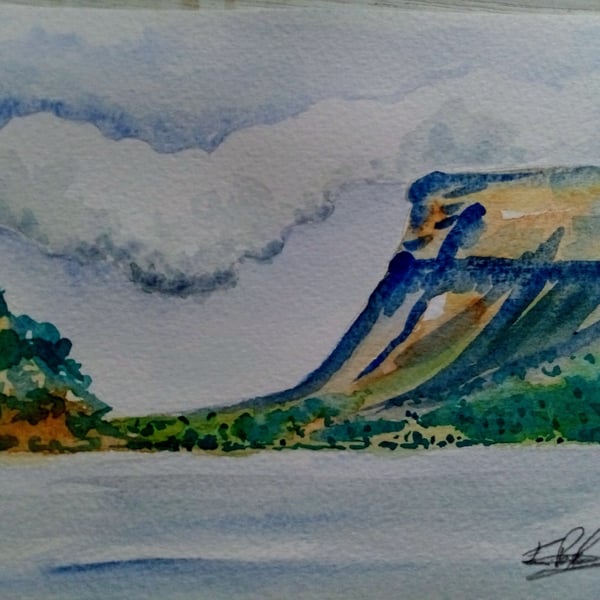 Rainy day Benbulben, Ireland, original watercolour painting, A5