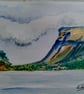 Rainy day Benbulben, Ireland, original watercolour painting, A5