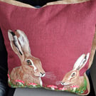 Needle Felted Hare & Mushroom Cushion  Pillow  Handmade Woodland Forest Decor