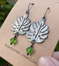 Vintage Monstera Leaf Earrings with Peridot Green Crystals
