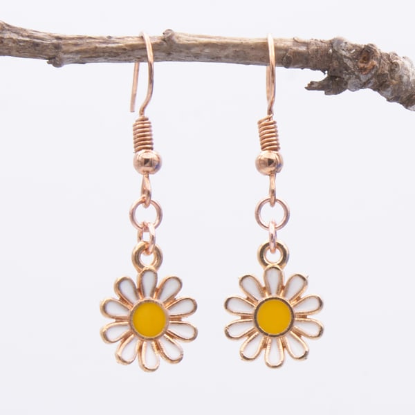 Tiny Enamel Daisy Dangle Earrings