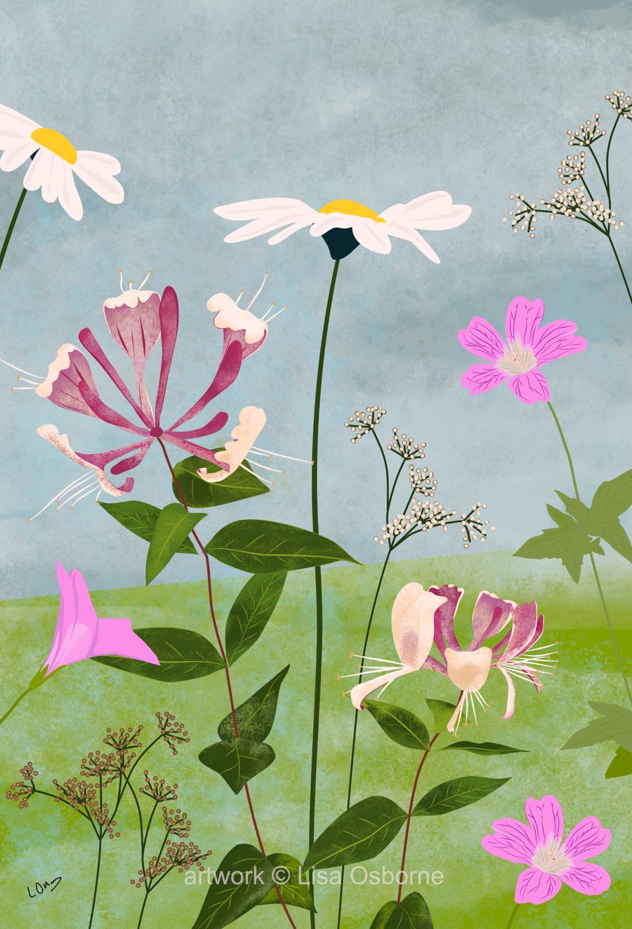 Honeysuckle - flower art print - summer flowers