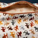 Small zipped purse - miniature cats on cream with paw print lining