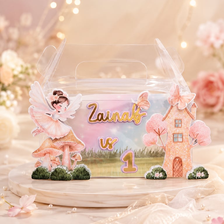 Personalised Clear Fairy Party Boxes - Pack of 6 Handmade Birthday Favours