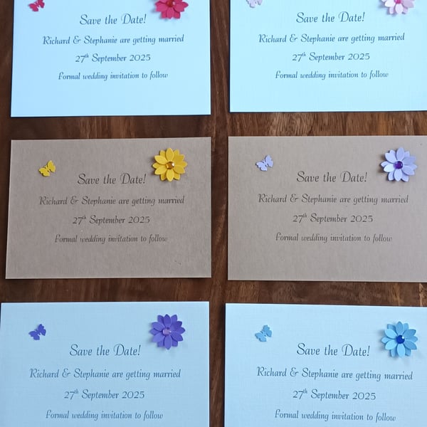 Save The Date A6 Postcard. Daisy And Butterfly. Choice Of Colours.