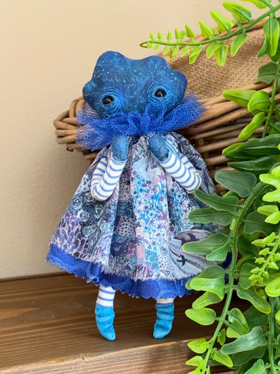 Rain Cloud Miniature Spun Cotton Art Doll