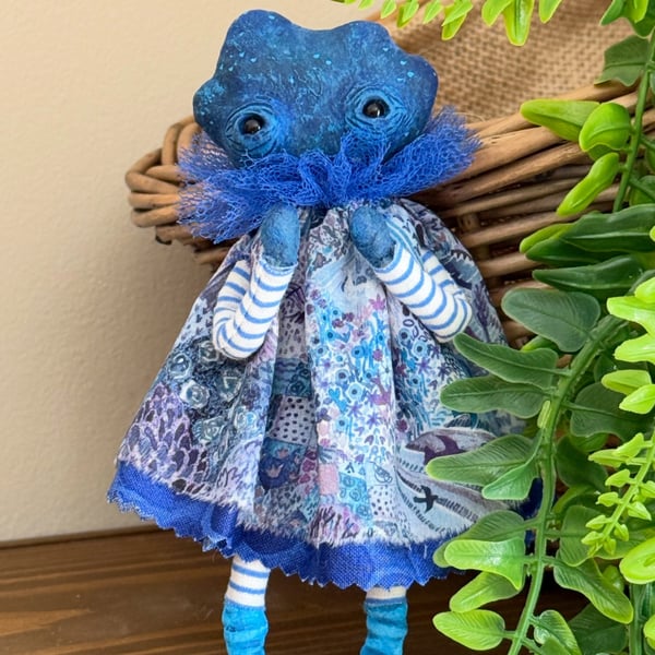 Rain Cloud Miniature Spun Cotton Art Doll