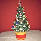 Pottery multicolored light up green hand made,vintage style Christmas tree lamp