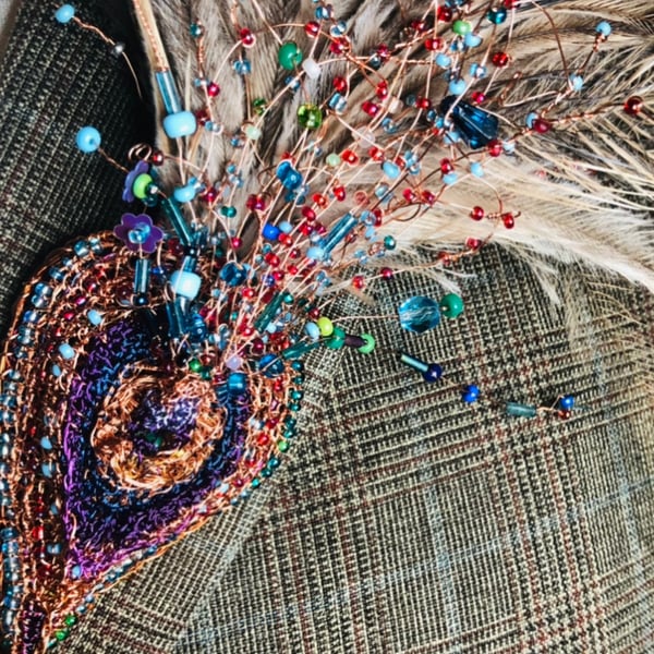 Beaded feather wire boutonniere