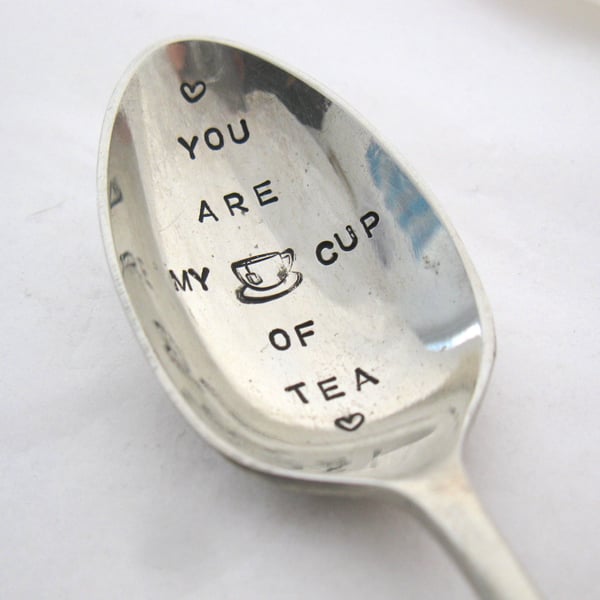 Handstamped Teaspoon, You Are My Cup of Tea, Vintage Valentine Spoon