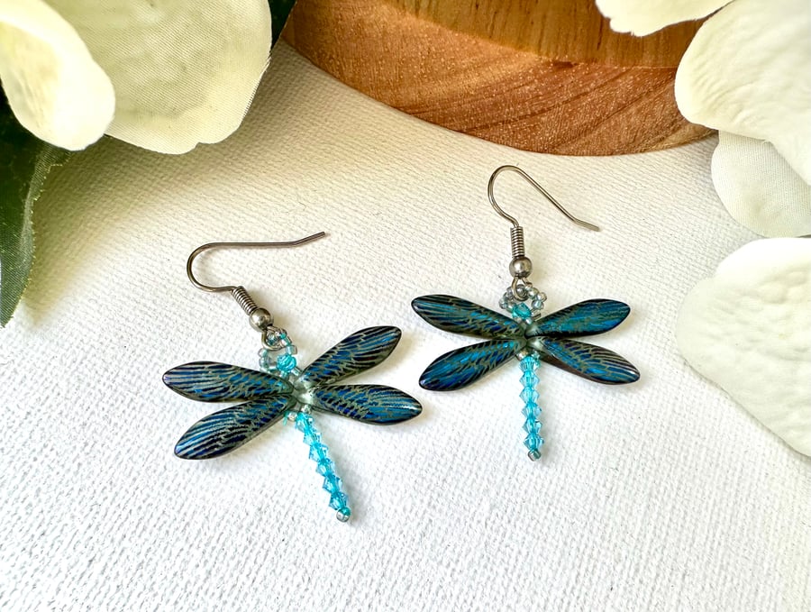 Dragonfly Earrings - Dark Laser Wing