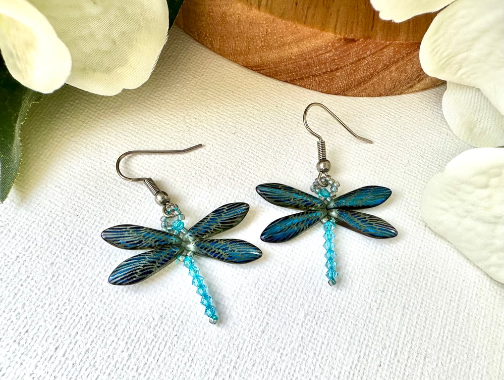 Dragonfly Earrings - Dark Laser Wing