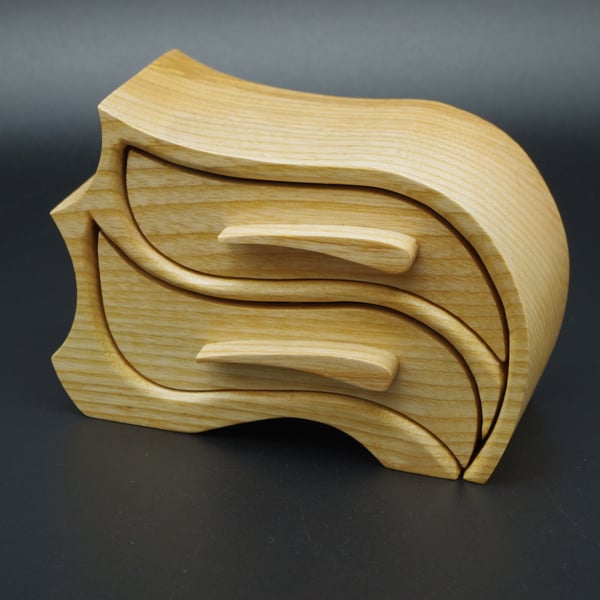 Handmade Wooden Trinket, Jewel Box. Scottish Ash.