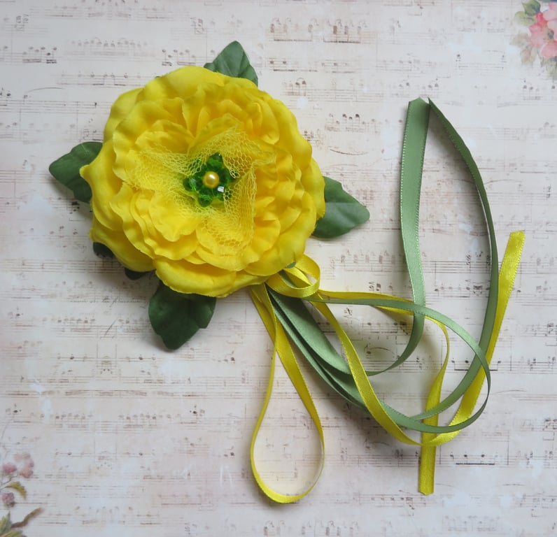 Yellow and Green Regency Flower Fascinator Hair Clip Headpiece