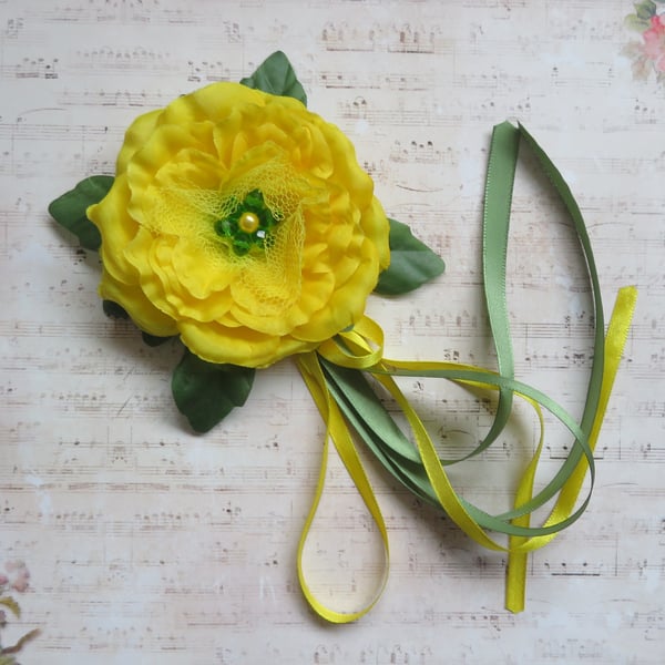 Yellow and Green Regency Flower Fascinator Hair Clip Headpiece