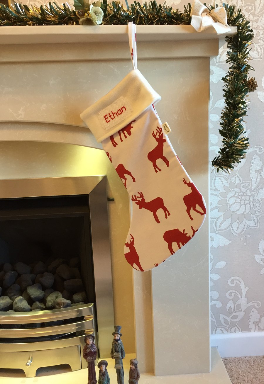 Personalised Christmas Stocking, Red Stag Stocking