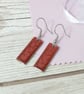 Small deep red dangle earrings, minimalist bright drop earrings