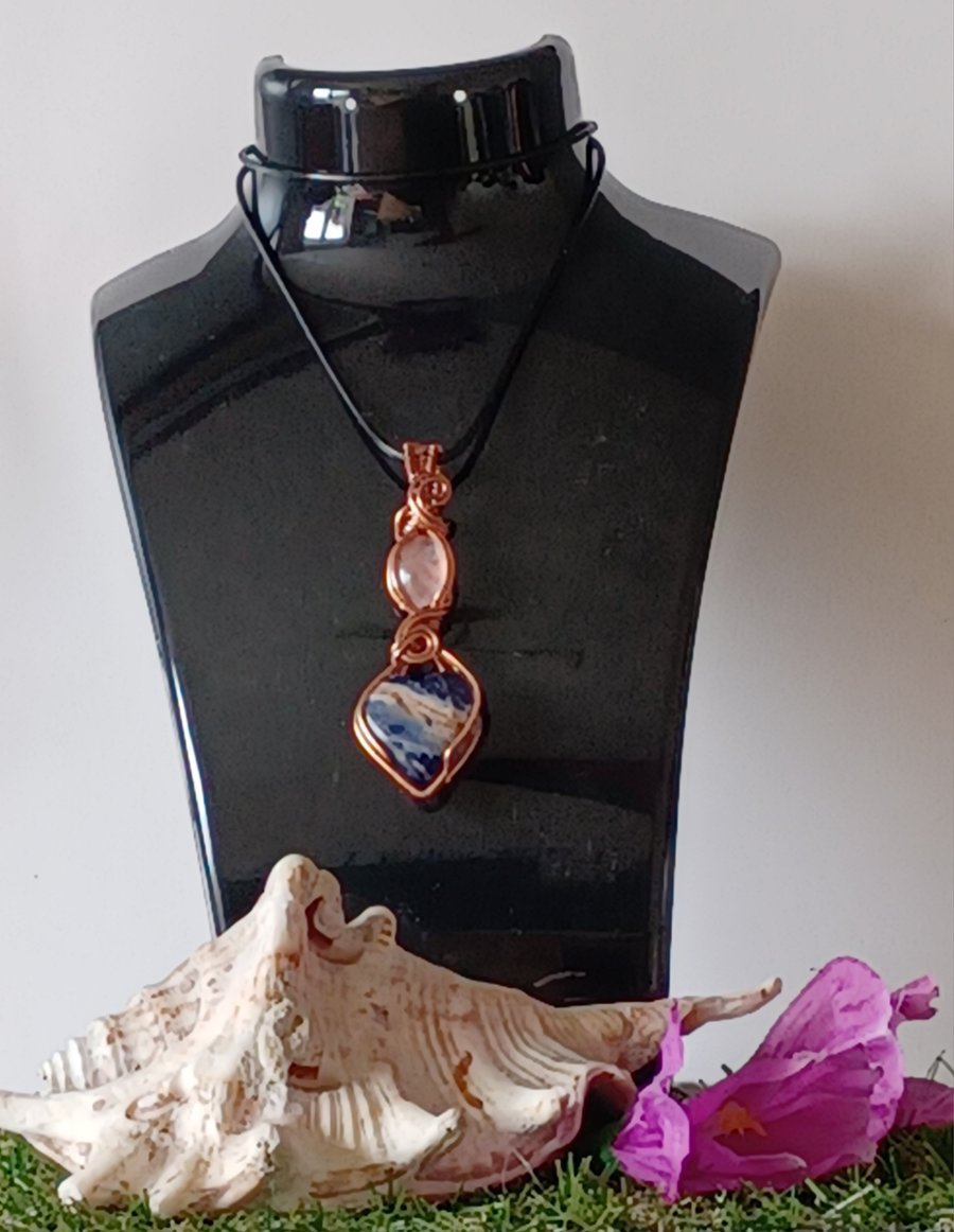 Sodalite Heart and Rose quartz pendant