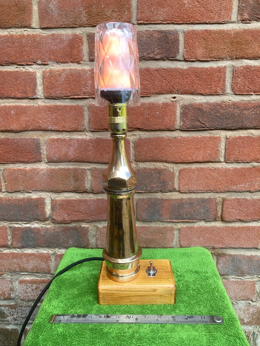Brass Table Lamp, Vintage Fire Hose Nozzle with Flame Effect Bulb