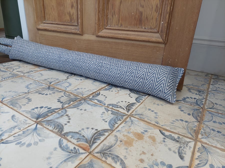 Draught excluder jade herringbone fabric weighted extra long