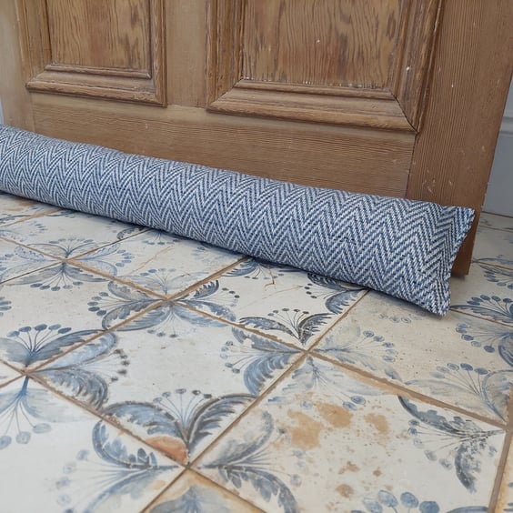 Draught excluder jade herringbone fabric weighted extra long