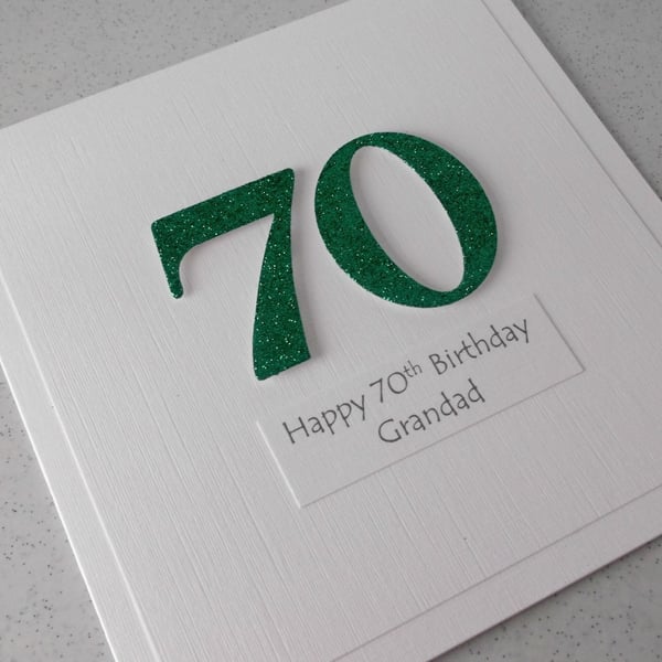 Handmade 70th birthday card - personalised with any age and message