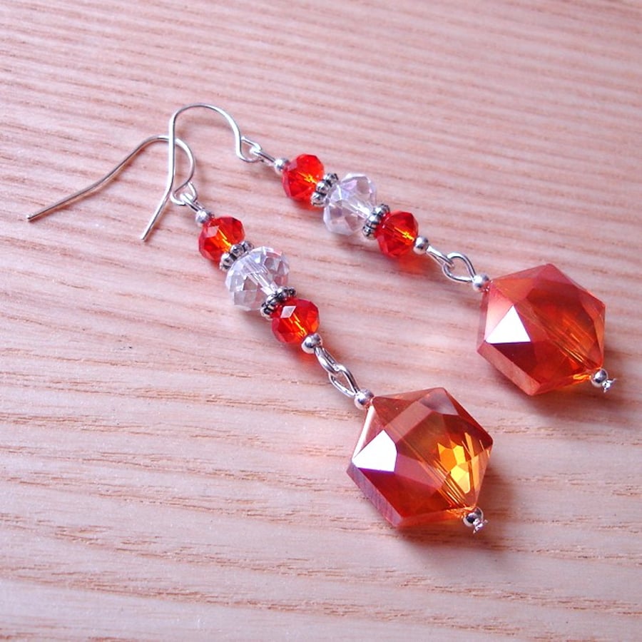 Sparkly Orange Glass Bead Earrings