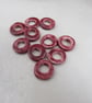 10 Medium Dark Rose Red Glazed Ceramic Donut Beads - Image 1