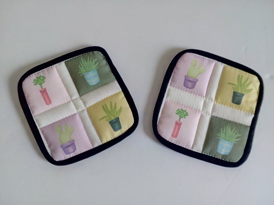 Cactus coasters, Pair of coasters, mug rug, coaster set, house warming, dining