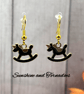 Gold Rocking Horse Earrings – Black Enamel Hypoallergenic Handmade Jewellery.