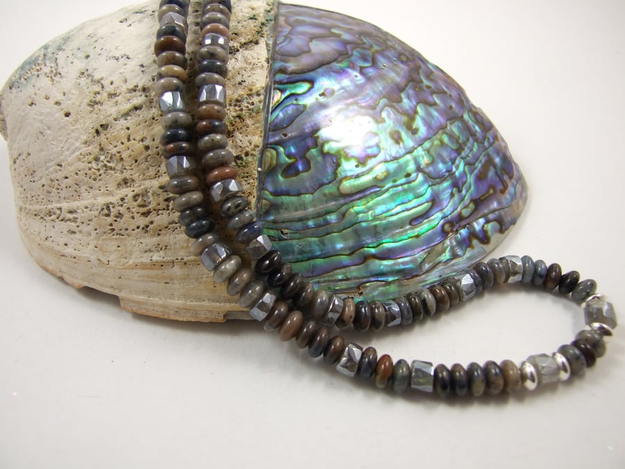 Labradorite and Dumortierite Gemstone Necklace with Sterling Silver