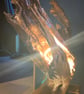 Large sculptural, timber floor lamp