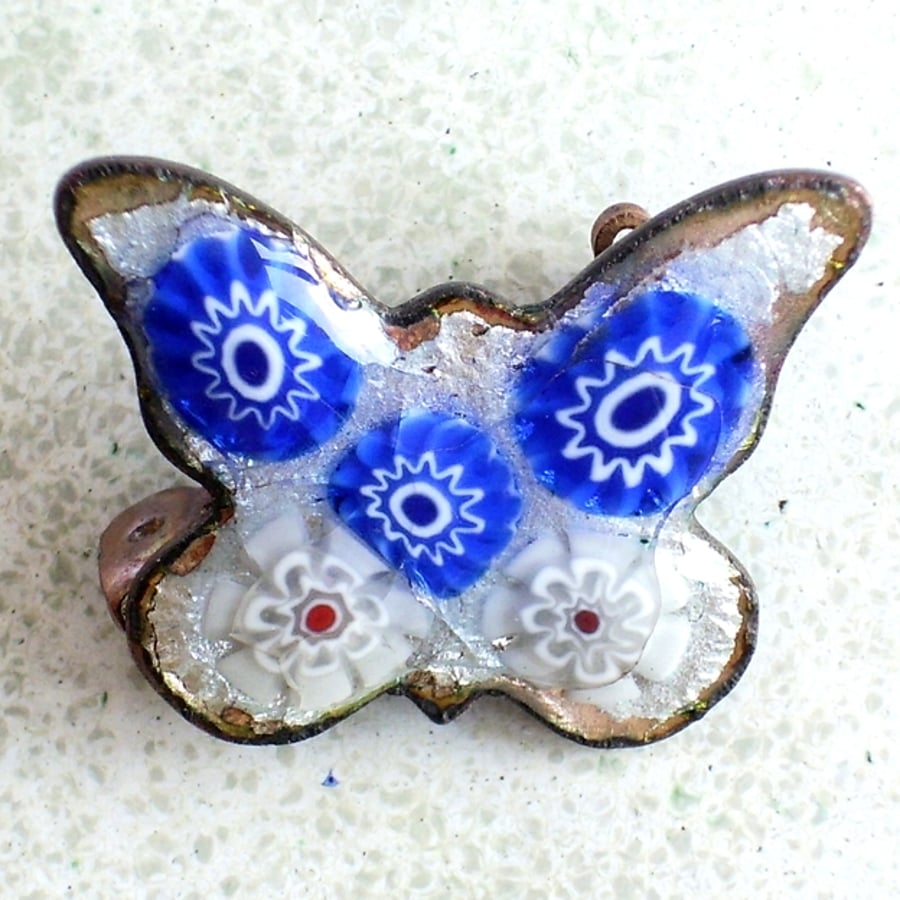 brooch - butterfly, millefiore over silver