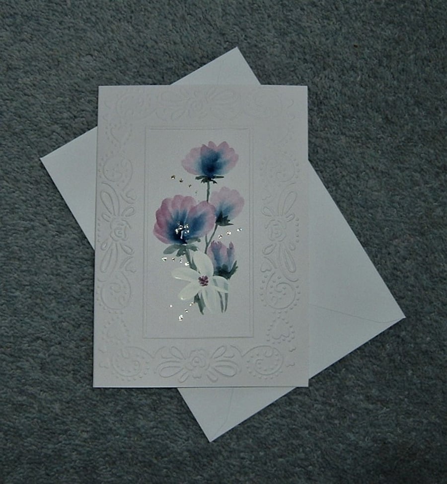 hand painted watercolour floral blank inside greetings card ( ref F 945 )