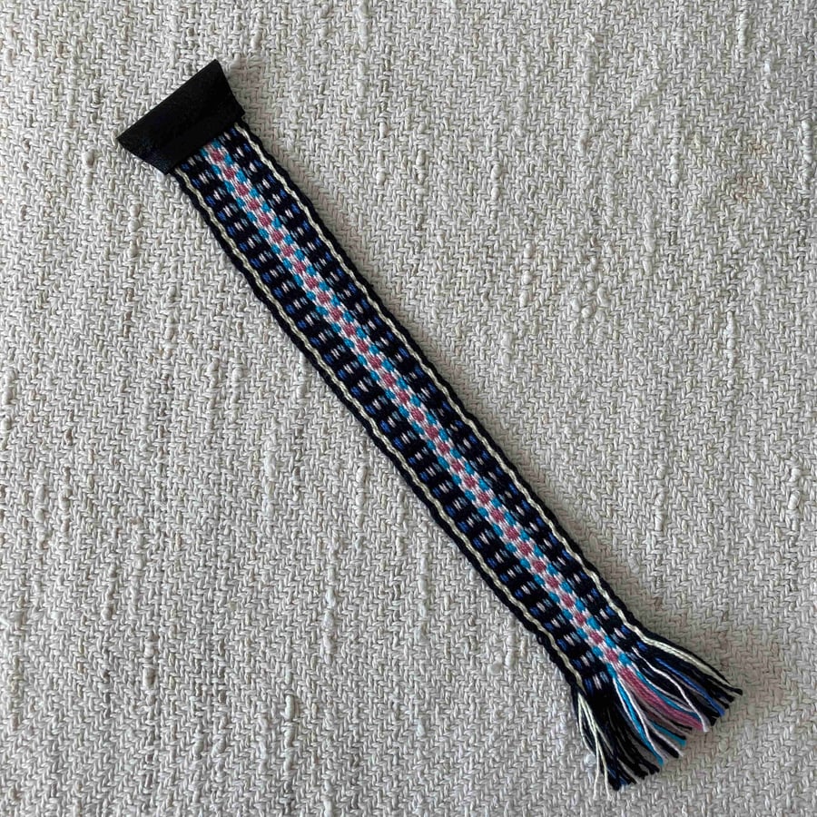 Hand Woven Bookmark - White Blue Black Pink Sami Band Weaving