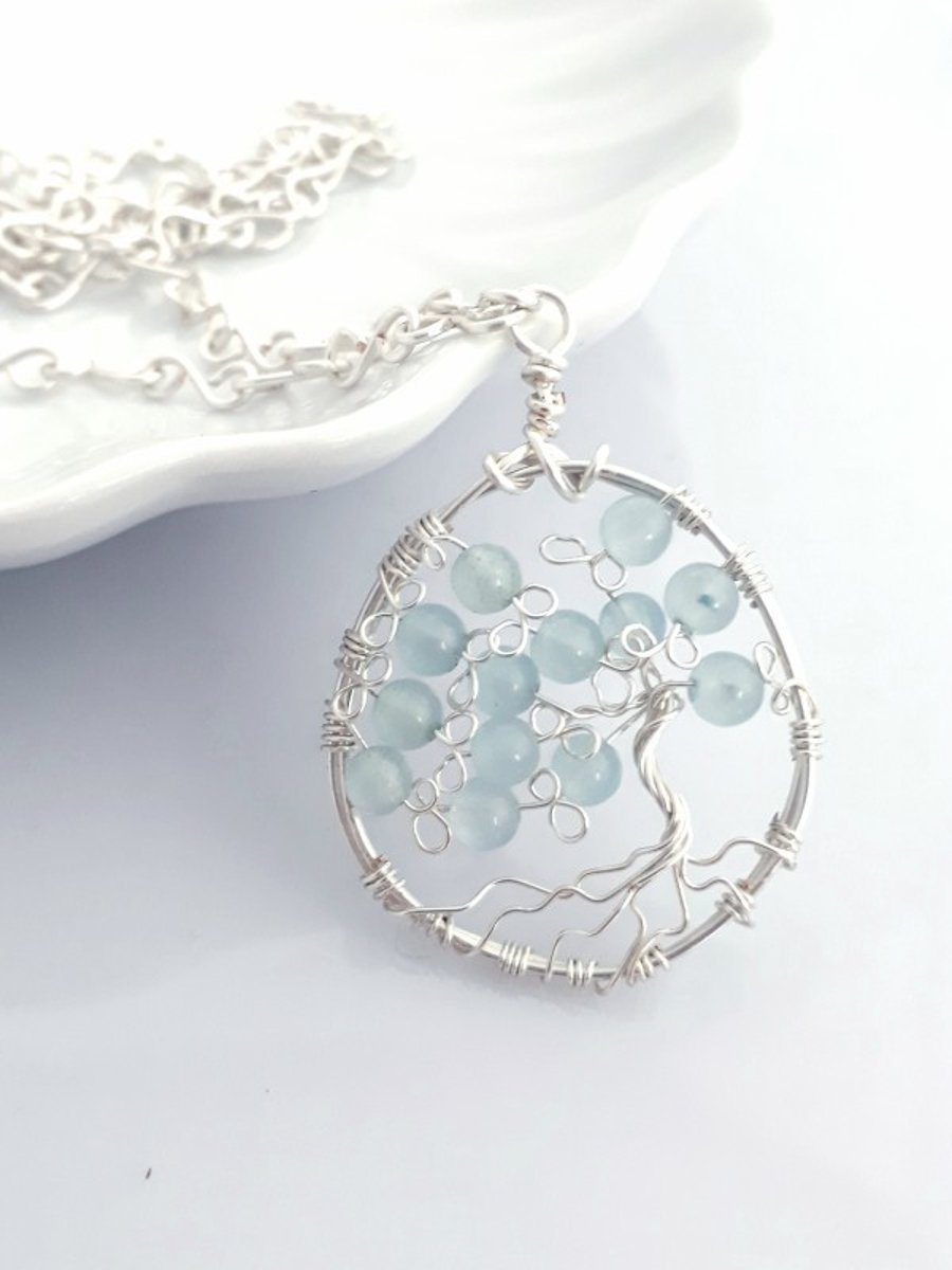 Tree of Life Pendant with Aquamarine, necklace, jewellery, blue