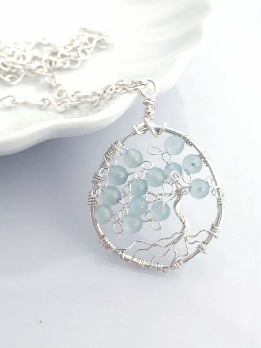 Tree of Life Pendant with Aquamarine, necklace, jewellery, blue