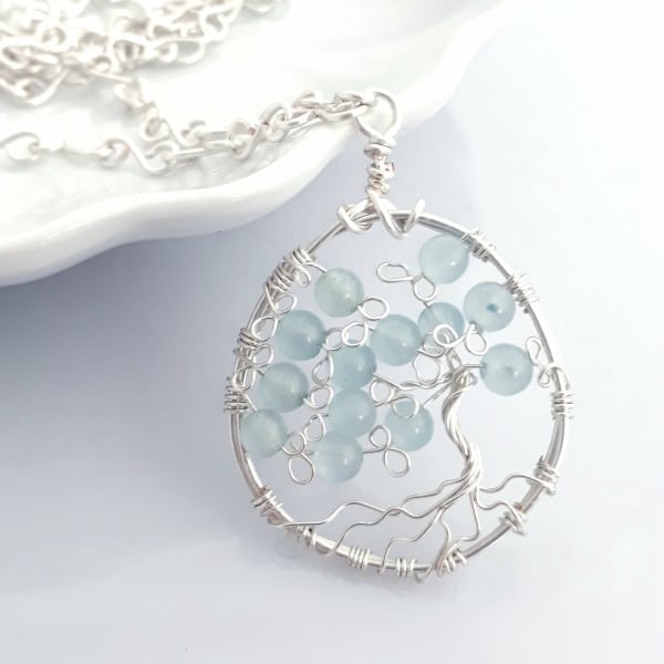 Tree of Life Pendant with Aquamarine, necklace, jewellery, blue