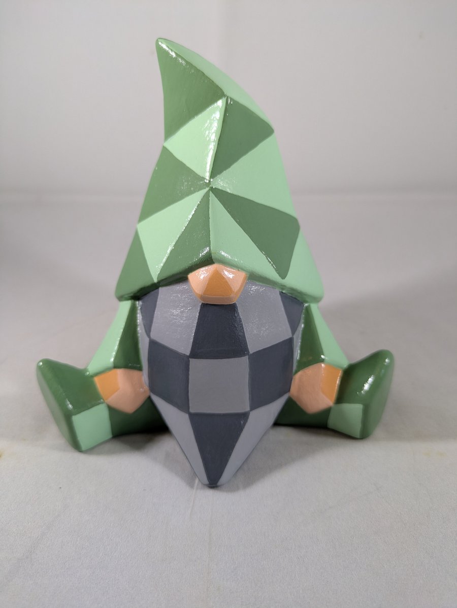 Two Tone Green Ceramic Facet Shaped Garden Gnome Gonk Ornament Decoration.