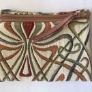 Purse, green, red, zipped for coins, notes and cards, make up