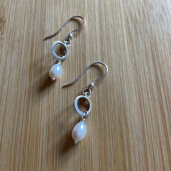 Freshwater Pearl and Sterling silver charm drop earrings