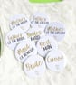 Wedding Party Badges: Bride, Groom, Bridal Party, Favours (38mm)