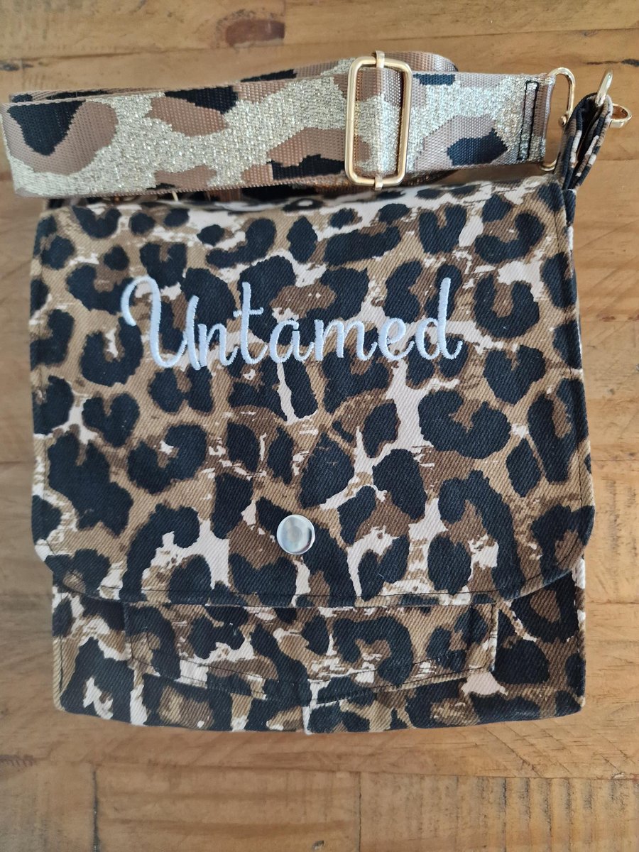 Handmade Leopard Print Denim Crossbody Bag - Untamed