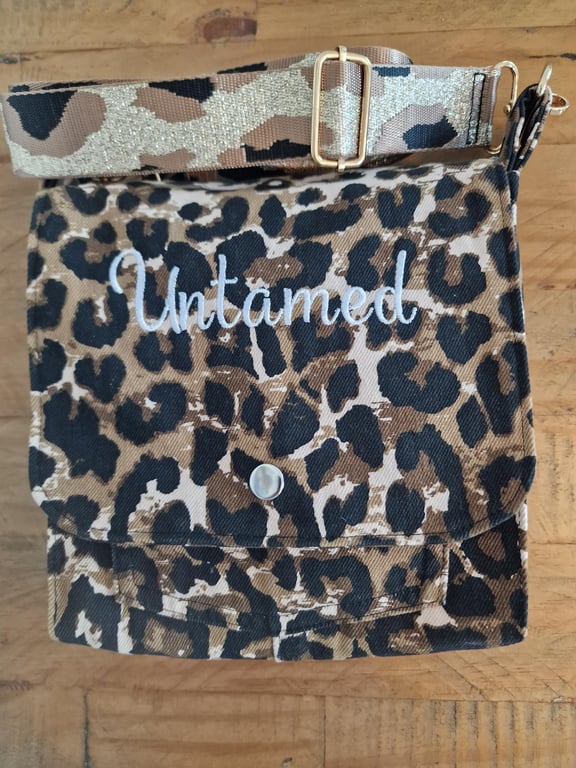 Handmade Leopard Print Denim Crossbody Bag - Untamed