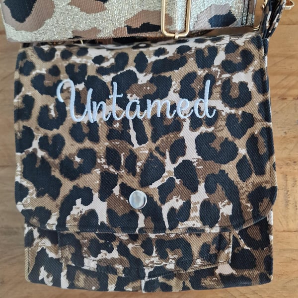 Handmade Leopard Print Denim Crossbody Bag - Untamed