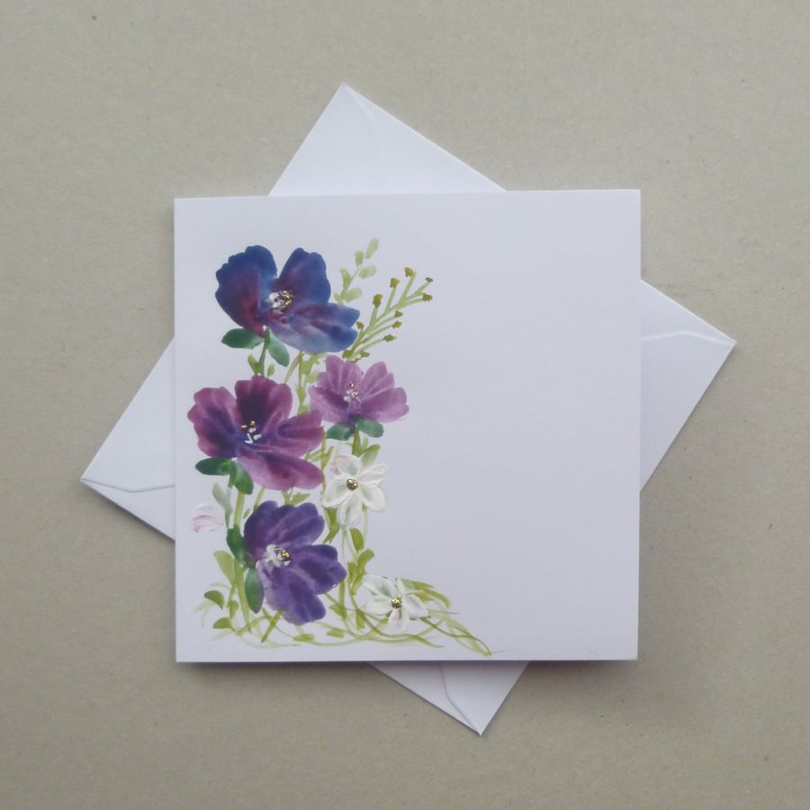 greetings card hand painted original art floral painting ( ref F 879 E3 )